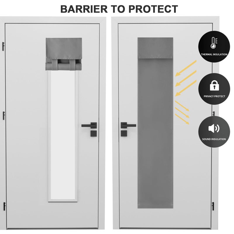 YSYY 100% Blackout French Door Curtains, Wrinkle Free, Room Darkening, Blocks Light and Heat Through Glass. Drill-Free, Easy Installed Door Window Curtains. (Light Grey,1 Panel, 12""x 70"") - Image 4